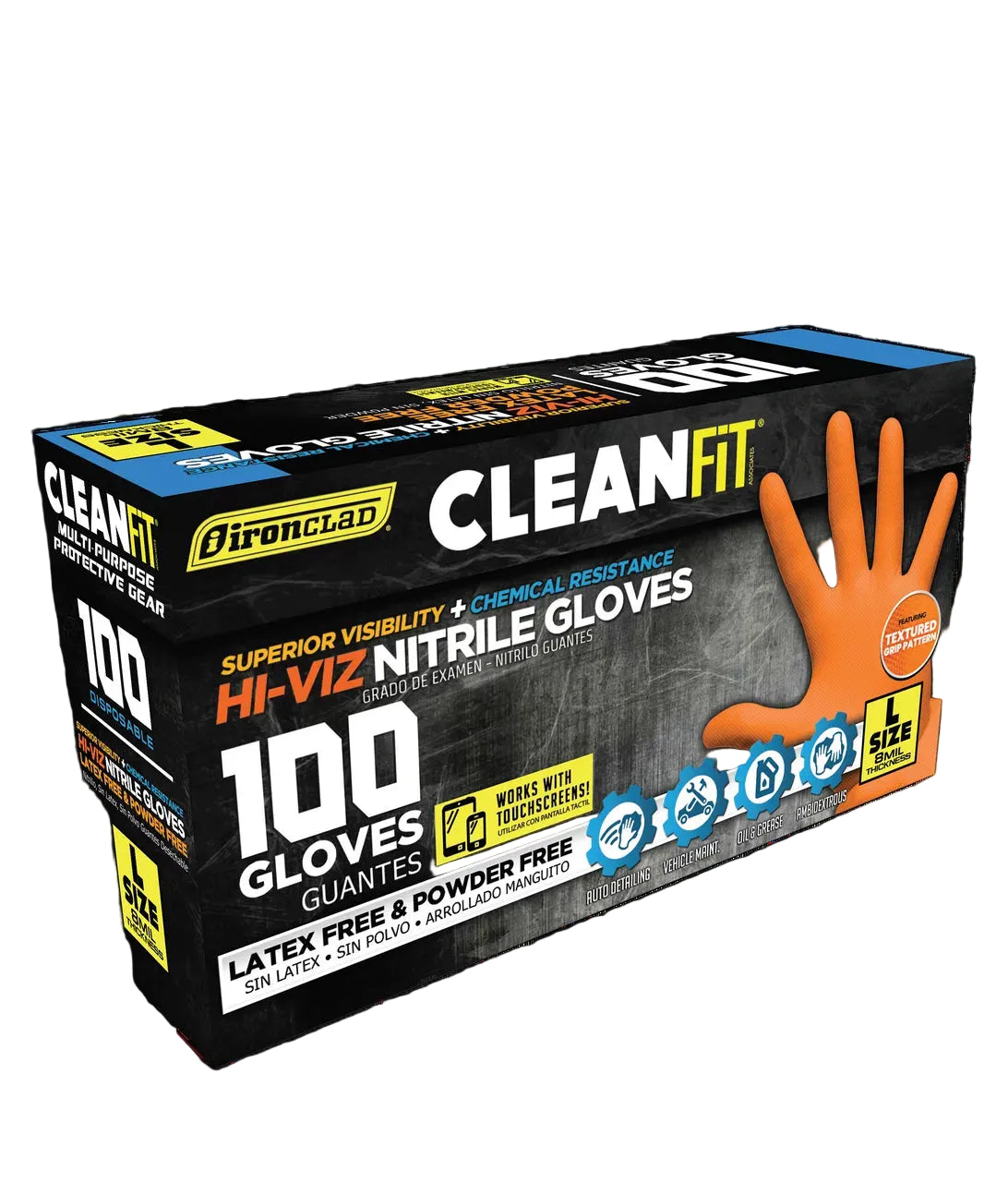 IronClad CleanFit Orange Nitrile Gloves