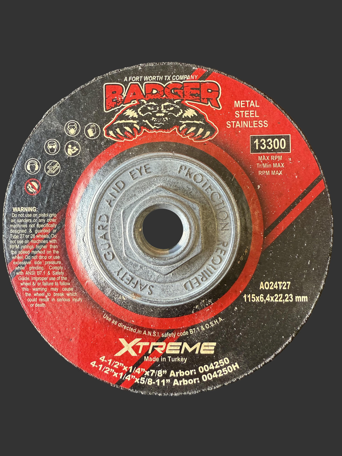Badger Xtreme 4 1/2" 1/4" x 5/8-11" - 10 to a Box