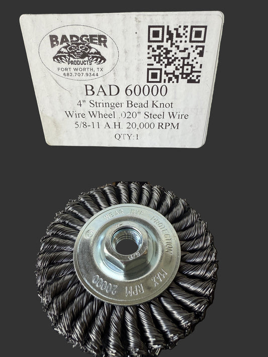 Badger 4" Stringer Bead Knot Wire Wheel .020 steel 5/8-11"
